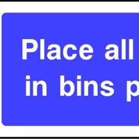 Place All Rubbish in Bins Provided safety sign