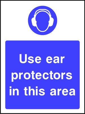 Use ear protectors in this area safety sign