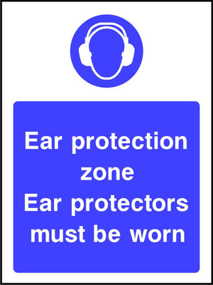 Ear protection zone Ear protectors must be worn safety sign