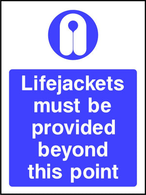 Lifejackets must be provided beyond this point safety sign