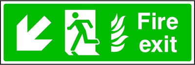 Fire Exit Running Man and Arrow Down Left Sign