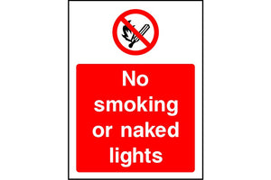 No smoking or naked lights safety sign