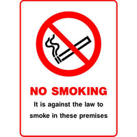 No Smoking It is against the law to smoke in these premises sign