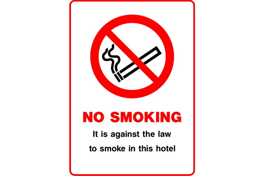 No Smoking It is against the law to smoke in this hotel sign