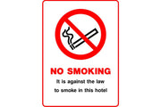 No Smoking It is against the law to smoke in this hotel sign