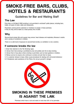 Smoke-free bars, clubs, hotel and restaurants sign