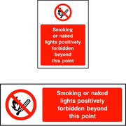 Smoking or naked lights positively forbidden beyond this point sign