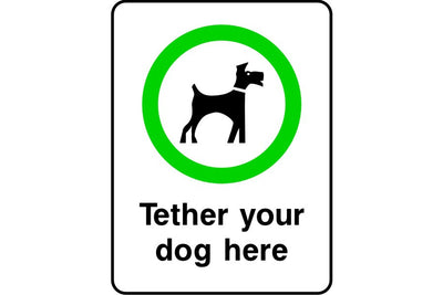Tether your dog here sign