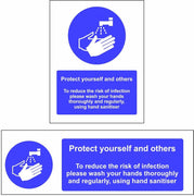 Wash hands and use sanitiser safety sign