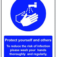 Wash hands and use sanitiser safety sign