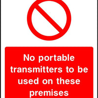 No portable transmitters to be used on these premises sign
