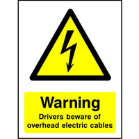 Warning Drivers Beware of  Overhead Electric Cables safety sign