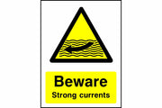 Beware strong currents sign