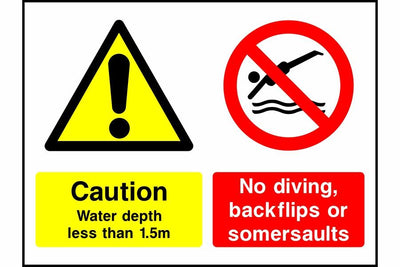 Caution water depth less than No diving safety sign